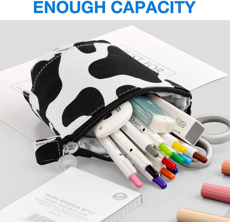 KPX Cute Standing Pencil Case for Kids, Pop Up Pencil Box Makeup Pouch, Christmas Gift Kids Canvas Pen Holder Organizer Cosmetics Bag, Kawaii Stationary (Cow Print) - Image 5